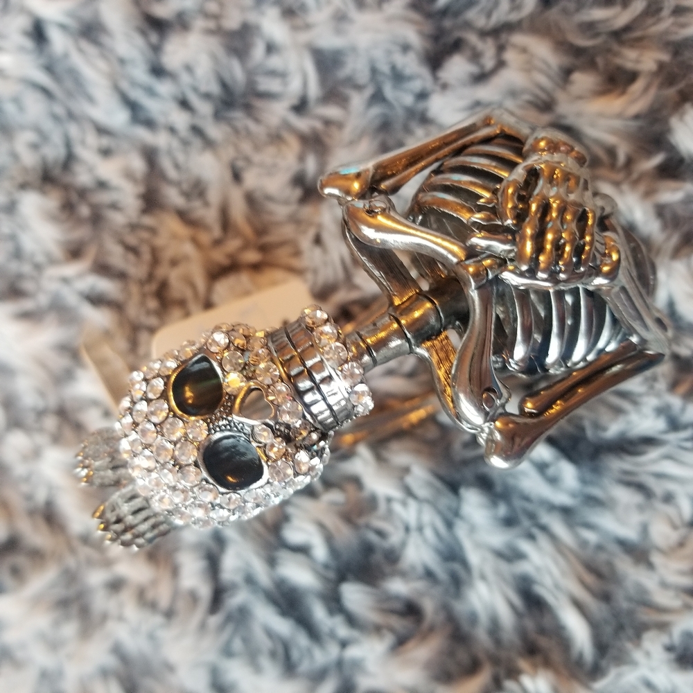 Goth Rhinestone Skull Skeleton Cuff Bracelet